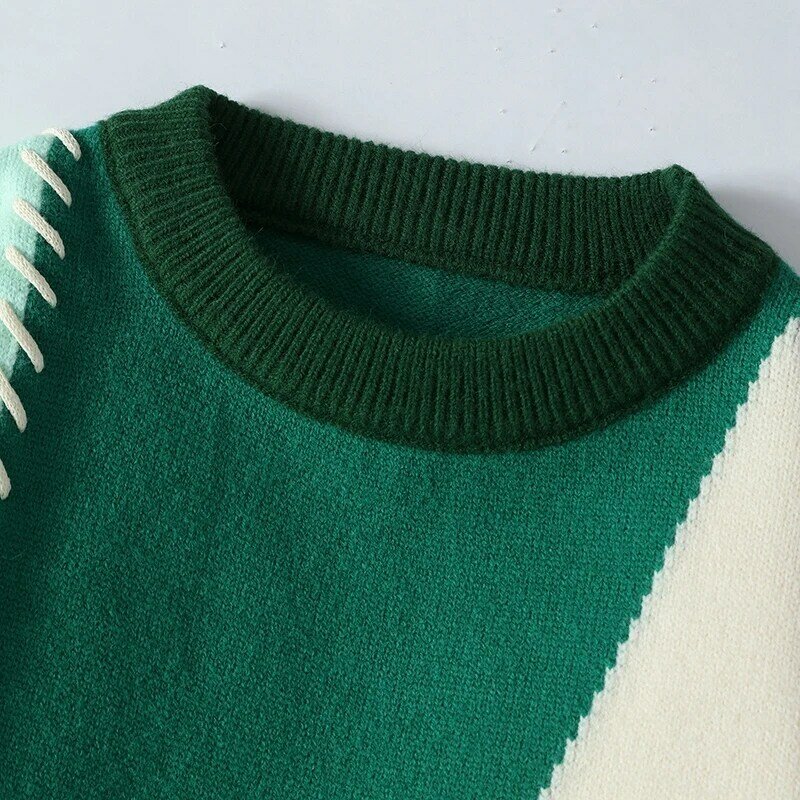 Sweater rajut hangat untuk pria, baju Sweater rajut kasual longgar musim gugur dan dingin, Sweater Mode Korea, pakaian jalanan musim gugur untuk pria