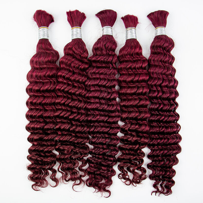 NABI-extensiones de cabello rizado para mujer, 99J mechones trenzados de Borgoña, trenzas de onda profunda sin trama, extensión de cabello a granel