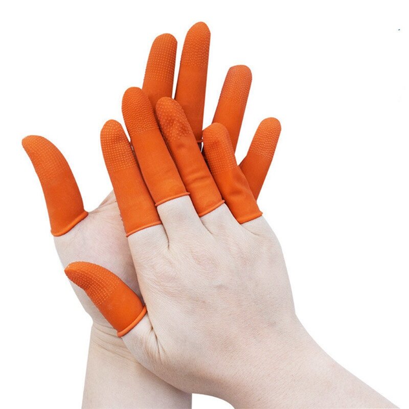 100 szt. Gumowe nakładki na palce antypoślizgowe pomarańczowe jednorazowe nakładki na palce ochronne do naprawy elektronicznej trwałe łatwe w użyciu