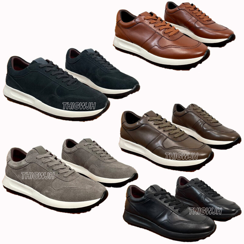 Luxury brand designer party men's lightweight leather low top casual sports shoes, calf leather silk smooth glossy upper