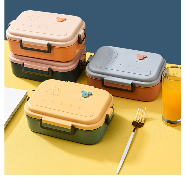Fiambrera térmica Bento Box para niños, juego de almuerzo escolar aislado, Bento de plástico de acero inoxidable