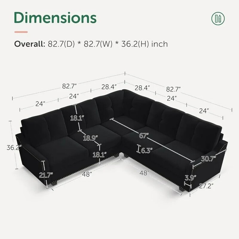Divano componibile convertibile divano a forma di L in velluto divani angolari reversibili a 4 posti per piccoli appartamenti, divano nero in velluto