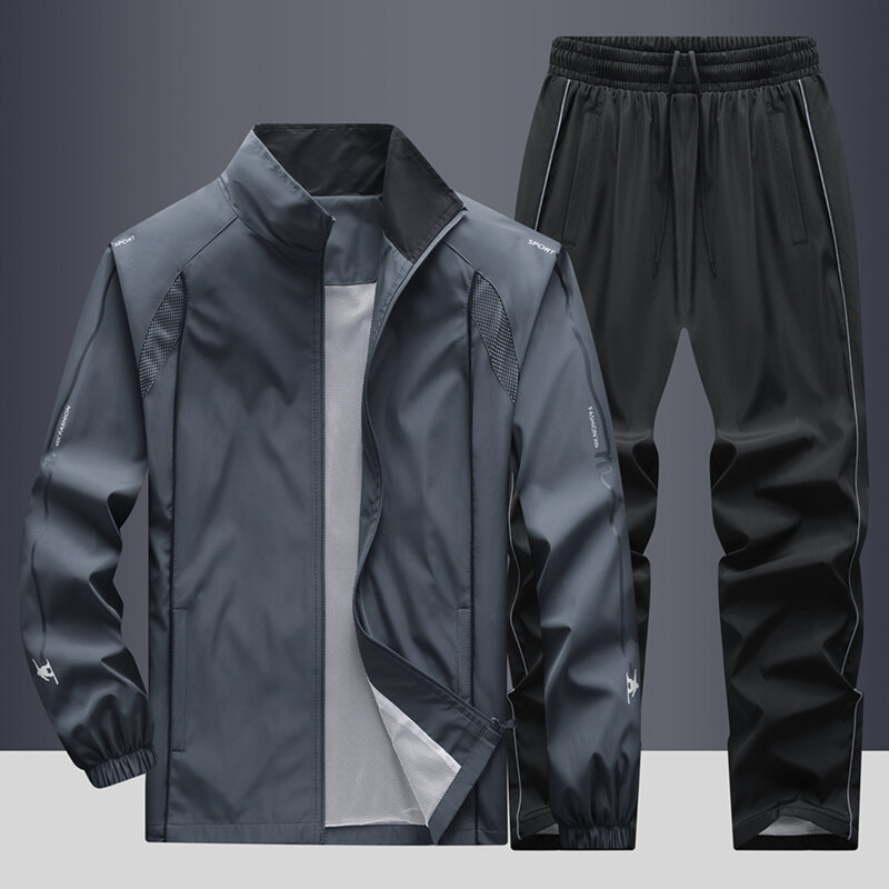 Мужской спортивный костюм из двух предметов, повседневный спортивный костюм для бега и спорта на молнии с карманами
