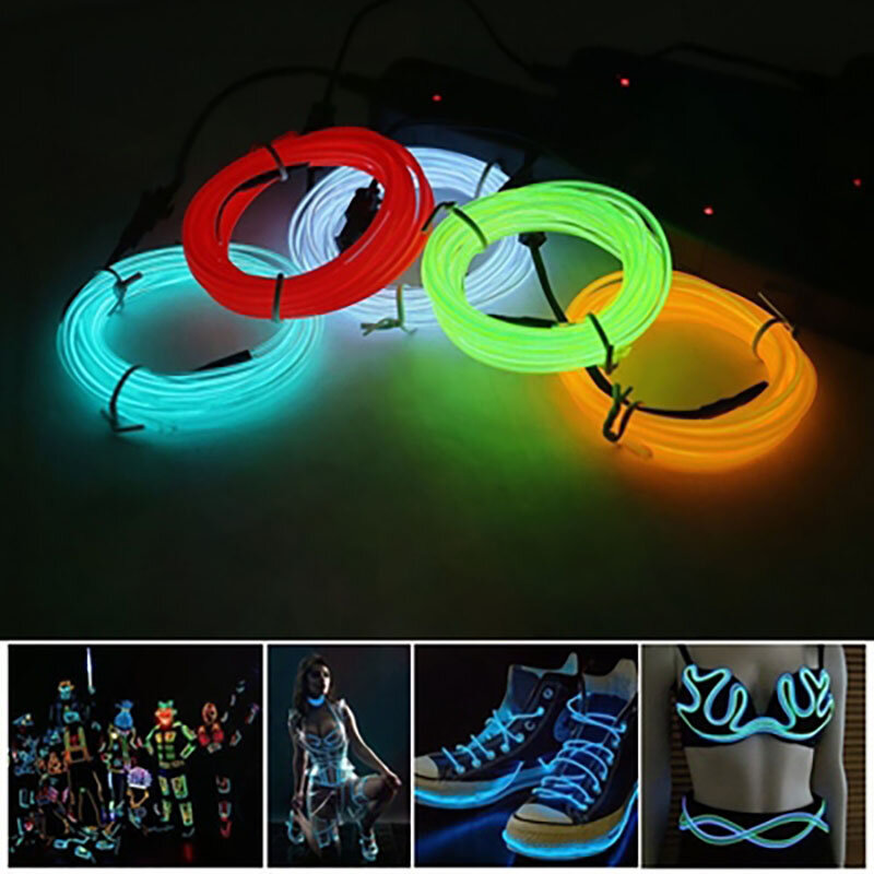 Bande lumineuse fluo flexible à LED, fil EL, lampe décorative, tube de UL, étanche, multicolore, rouge, fête de danse, escales, 10m, 5m, 3m, 1m