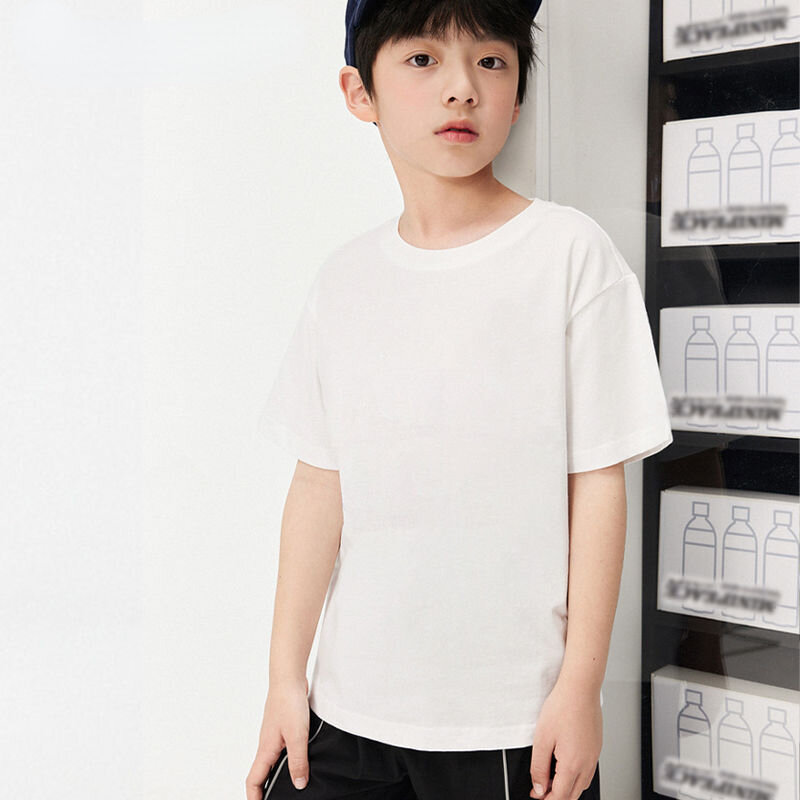 Детская белая футболка с коротким рукавом для мальчиков, хлопковая Свободная рубашка с коротким рукавом, Новинка лета 2024, Корейская одежда для мальчиков