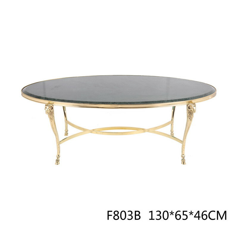 Custom brand design copper leg table indoor hotel villa living room glass marble decorative oval stainless steel coffee table
