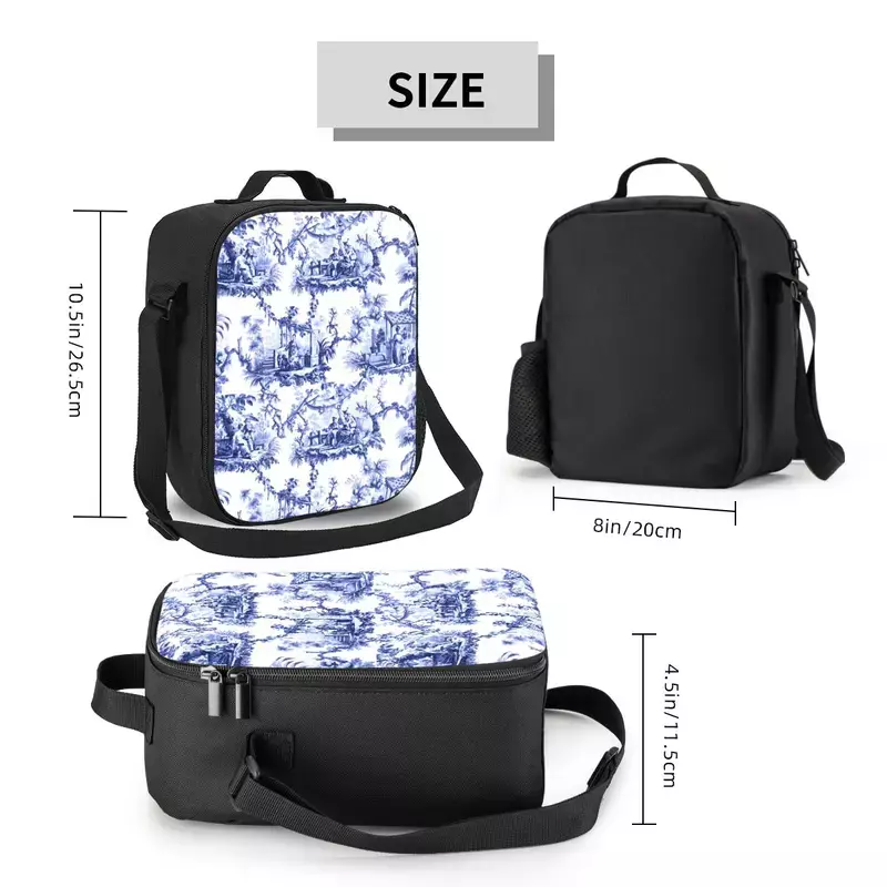 Blue And White Delft Chinoiserie Toile Thermal Insulated Lunch Bag Lunch for Kids School Children Storage Bento Food Box