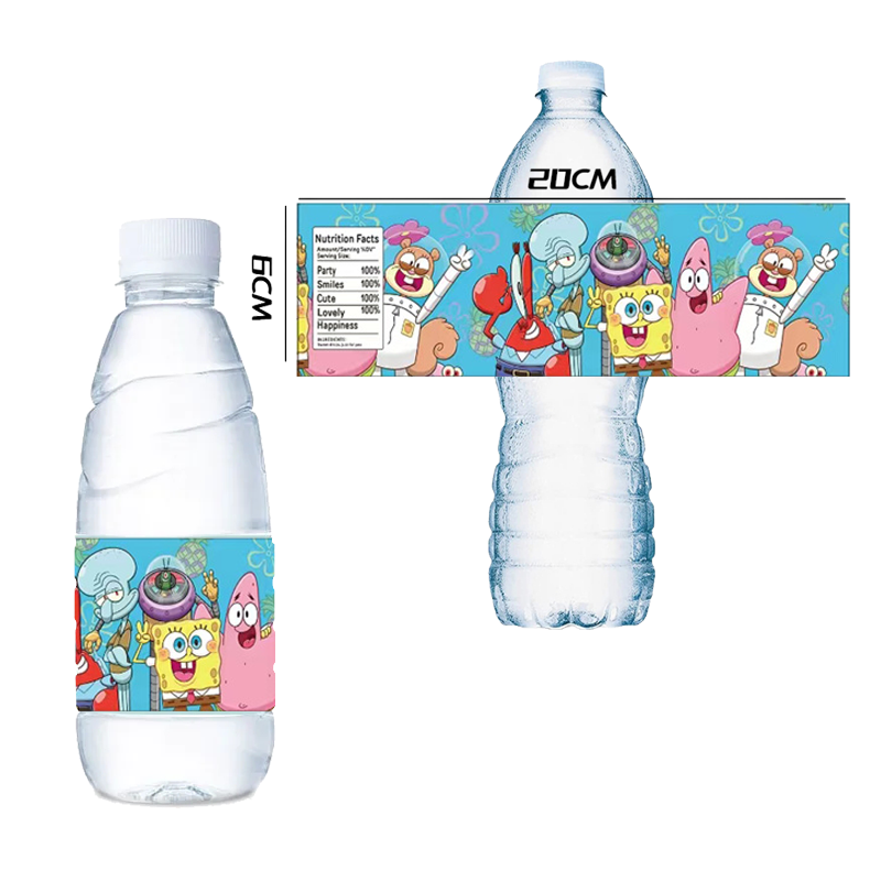 Etichette per bottiglie d'acqua Bob del fumetto della spugna calda etichette per feste di compleanno imballaggio adesivo per bottiglie d'acqua impermeabile per il compleanno di Bob