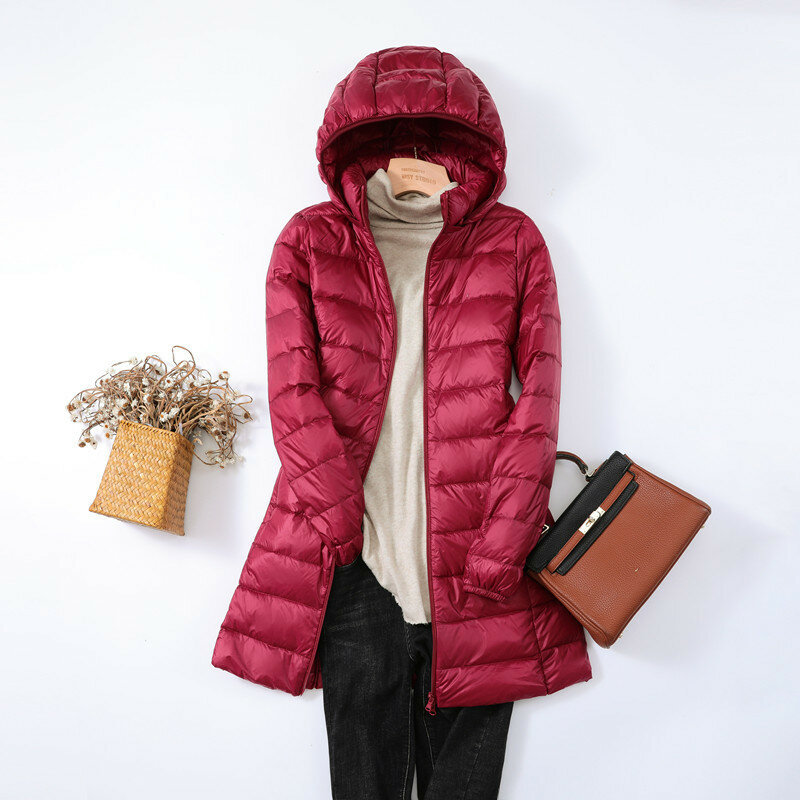 여성용 모자 분리형 후드 오버사이즈 다운 코트, 초경량 화이트 덕 다운 재킷, 따뜻한 롱 퍼퍼 파카, 가을, 겨울