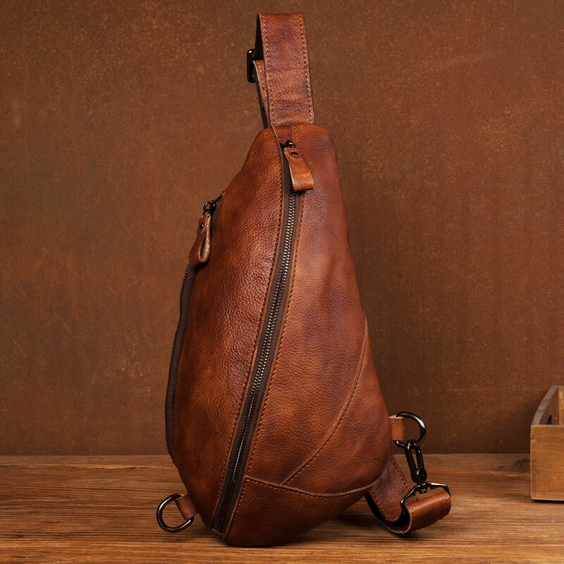 Кожаная нагрудная сумка в стиле ретро для мужчин, повседневный многослойный мессенджер, модный тренд, маленькая уличная Сумочка на плечо