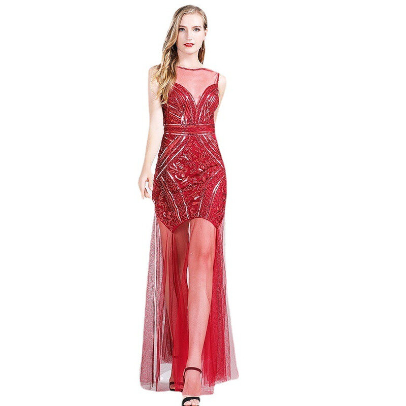 Gaun malam perjamuan Exquisite baru 2024 gaun panjang pesta berlian panas benang hitam V dalam payet elegan dan seksi