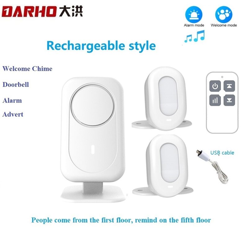 Darho bel pintu Sensor gerak inframerah, bel pintu masuk 5 bahasa dengan Alarm Anti Maling, bel pintu Sensor gerak IR inframerah nirkabel