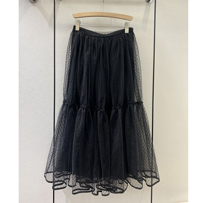 Женская длинная юбка с высокой талией, Повседневная плиссированная юбка из тюля, белого и черного цветов, лето 2023