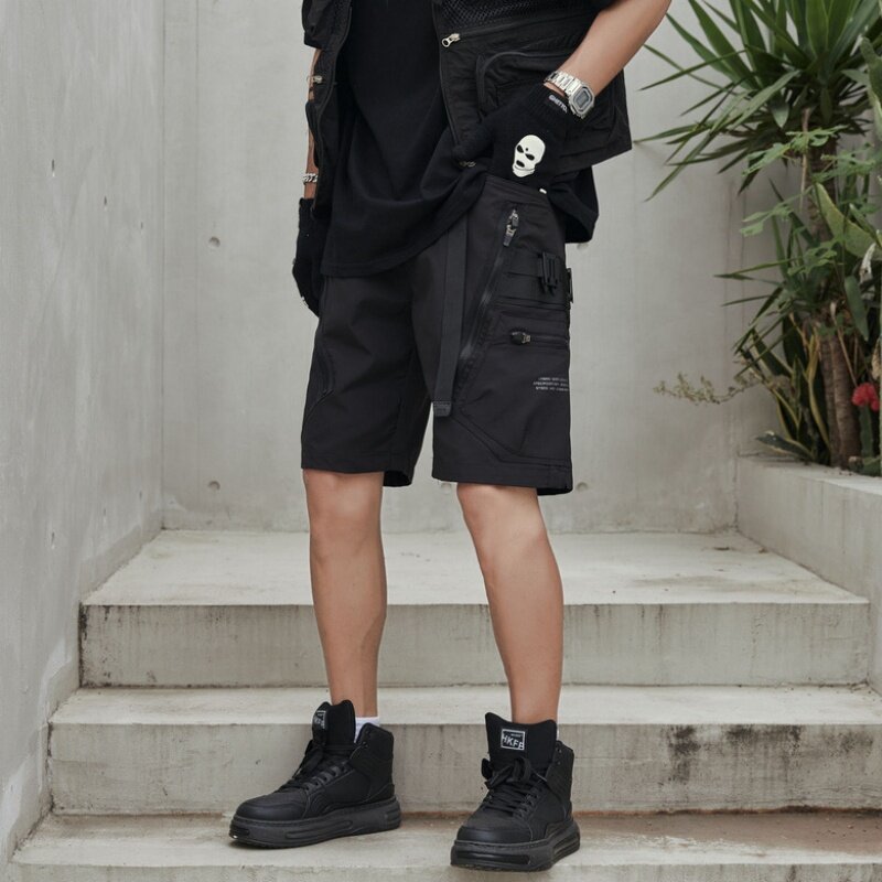 Pantalones cortos tácticos para hombre, Shorts Cargo con diseño de cremallera, varios bolsillos, estilo Y2K High Street Techwear, verano 2024