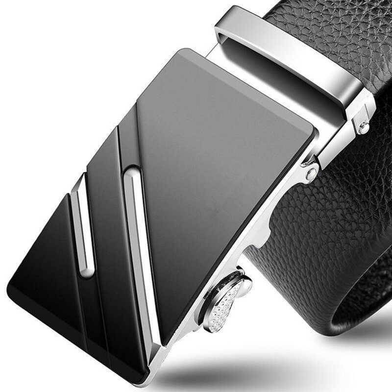 Cinturones de cuero con hebilla automática de Metal para hombres, cinturones de marca famosa, correa de negocios de trabajo de lujo, alta calidad
