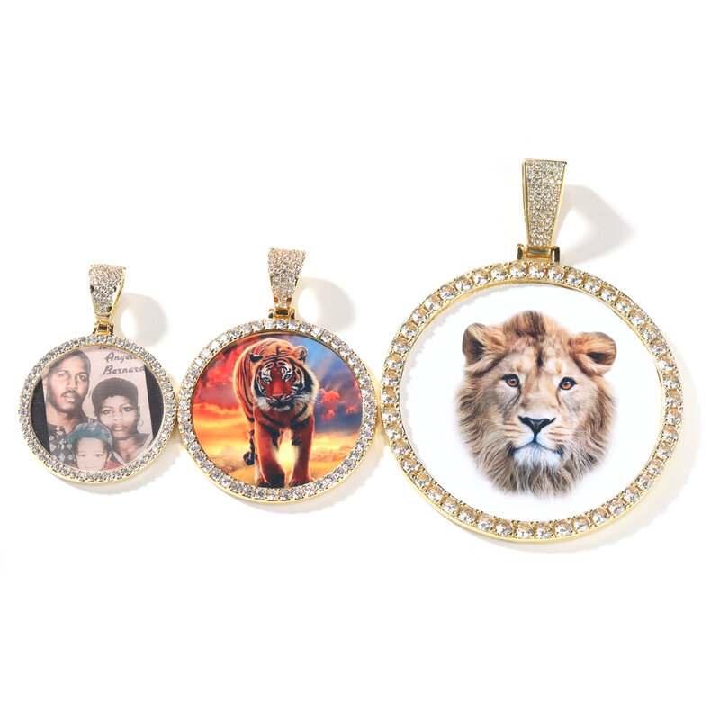 TBTK – collier avec pendentif Photo en zircone cubique, sur mesure, à dos solide, nom gravé, étiquette ronde glacée, bijoux hip hop, cadeaux