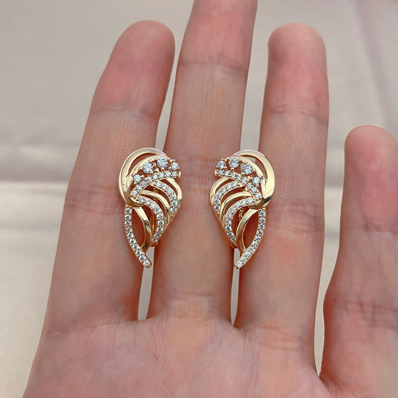SYOUJYO Luxury Wings Natural Zircon Inlaid Earrings For Women 585 Rose Gold Color Vintage Jewelry