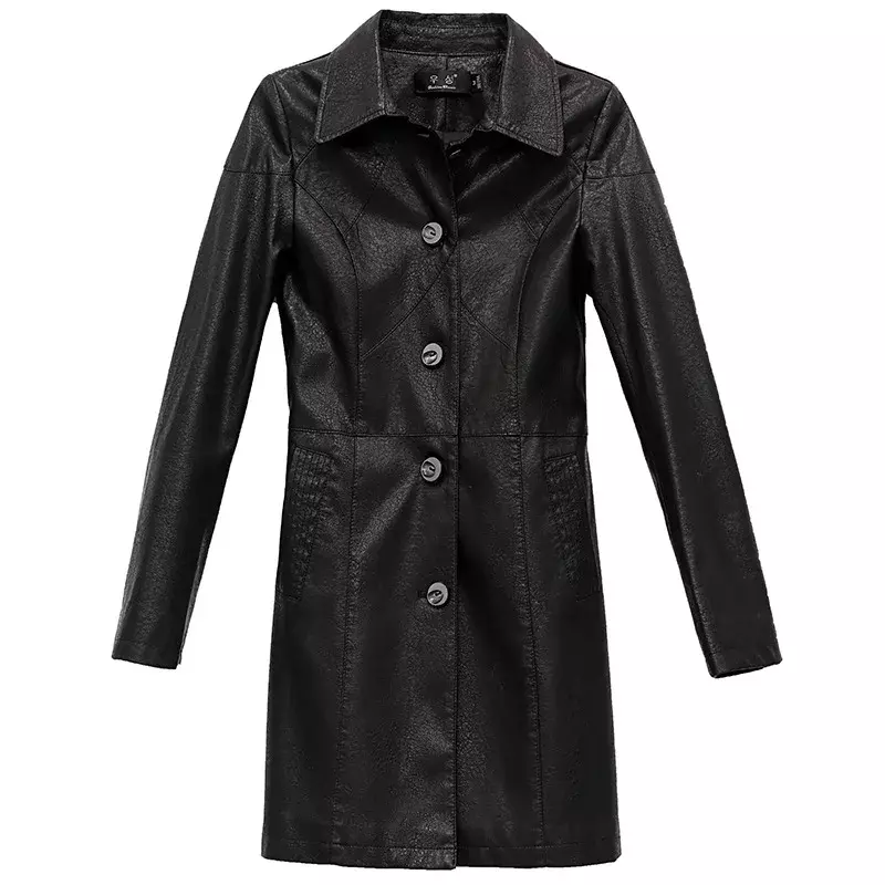 Jaqueta de couro para mulheres, casaco meio longo, sobretudo de peito único, roupas femininas, moda casual, outono e inverno, 23