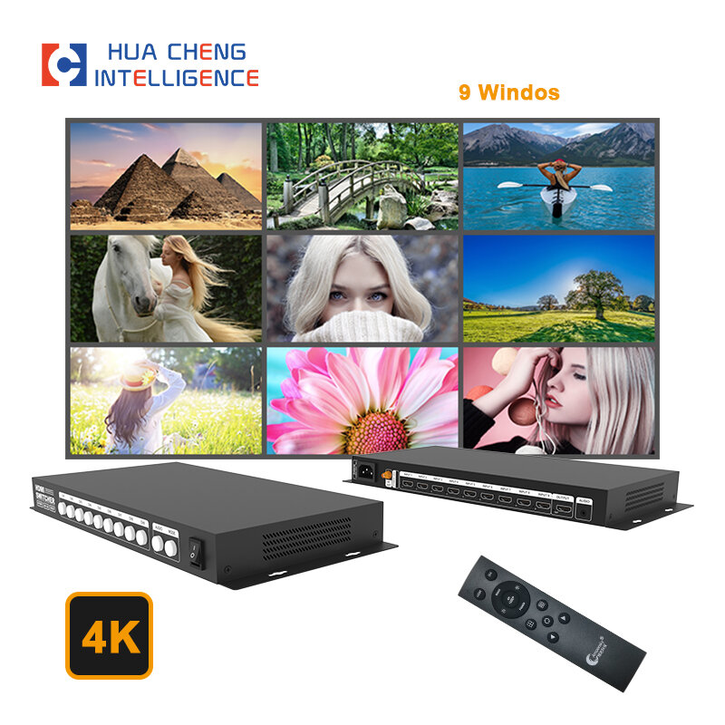 Multiviewer splitter H4 H9 4K LCD LED Video Splitter Sercurity Monitor Multimedia AD Screens Switcher 4 or  9 in 1 out picture