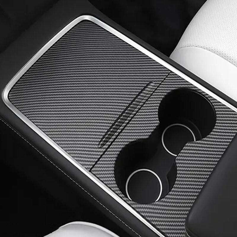 Untuk Tesla Model 3 Y serat karbon ABS Aksesori Interior mendukung penutup dasbor konsol tengah mobil & stiker Trim pintu