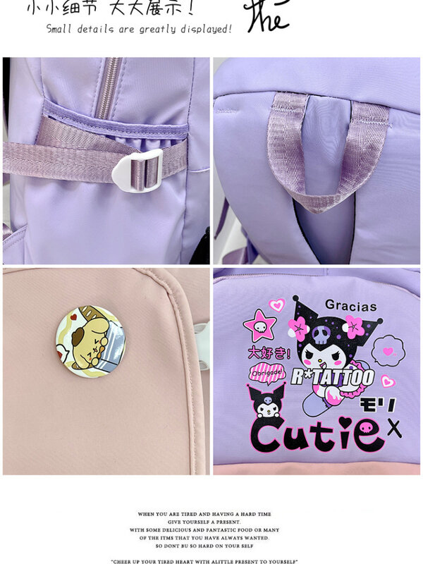 Plecak szkolny Kuromi z plakietką dla uczniowie podstawowych i średnich o dużej pojemności uroczy plecak szkolny dla kobiet