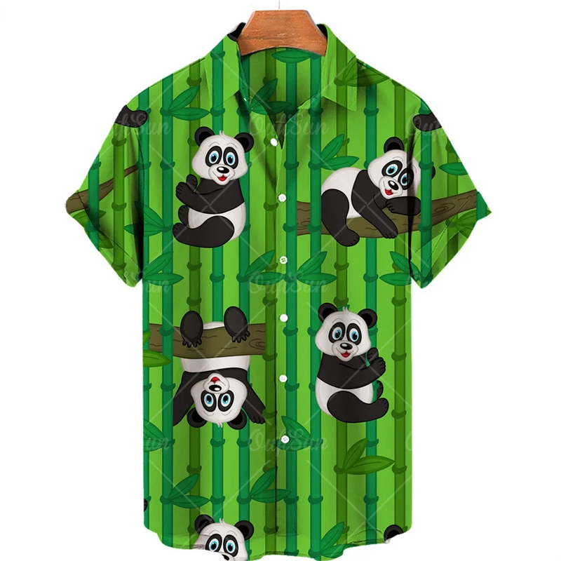 Camisa hawaiana de Panda para hombre, camisa de manga corta con solapa, diseño de botones, ropa cómoda y suave, primavera y verano