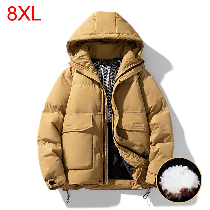 男性と女性のための大きなフード付きダックダウンジャケット,白いジャケット,冬の衣類,プラスサイズ,145kg,7xl,8xl