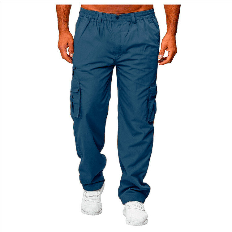 Mens Overalls Buttons Multi Pocket Casual Pant Male Hiking Pants Cotton Twill Pants Solid Cargo Pants Loose Pantalones