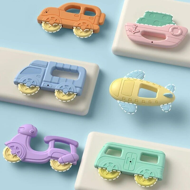 Sonajero de lactancia multiusos para bebé, mordedor en forma de vehículo, Material de grado alimenticio, juguete sensorial de color Macaron