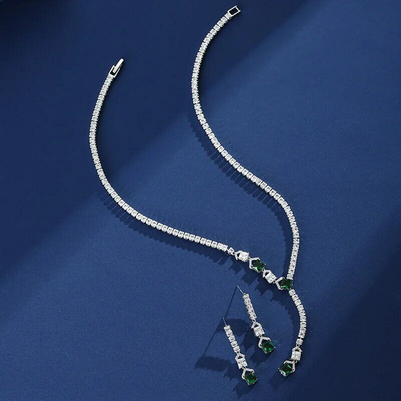 1Set semplice catena di artigli quadrati collana di zirconi sintetici ciondolo da donna Set di ciondoli e orecchini da donna Sexy
