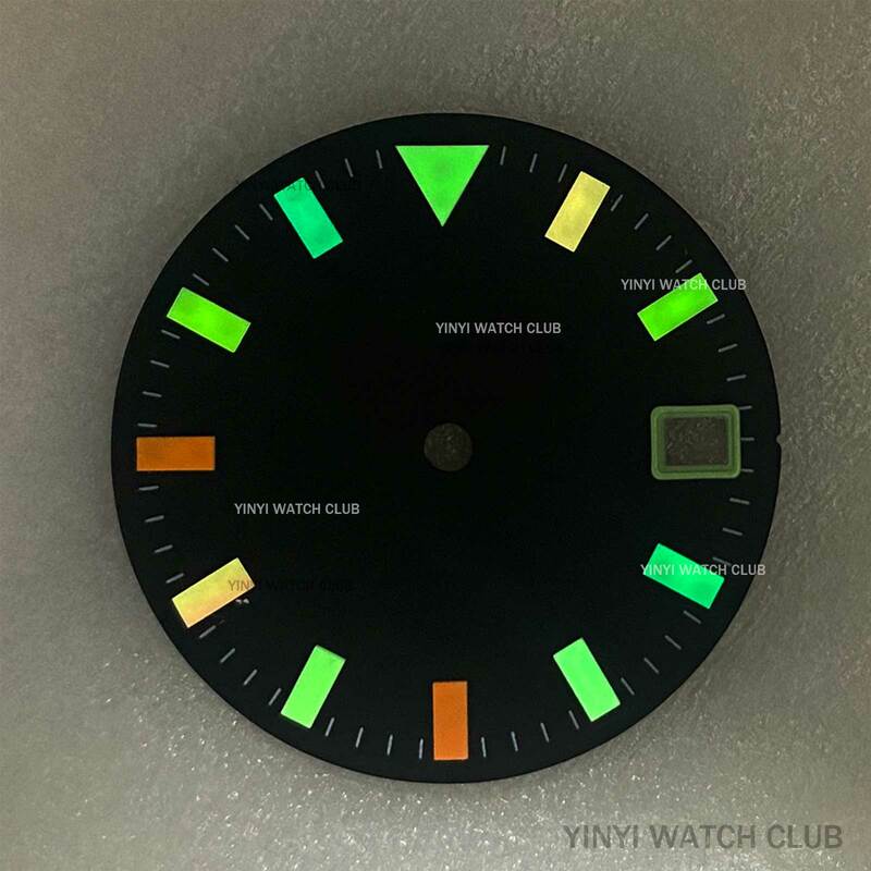 Часы 28,5 мм с индивидуальным циферблатом, черные и белые часы, стрелки с красочной ночной подсветкой, часы с циферблатом подходит для движения NH35/36 4R 7S