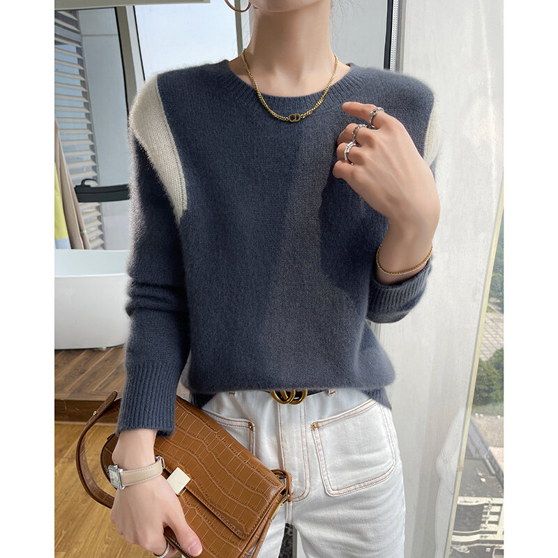 Merino Sweater wol leher bulat wanita, rajutan kasmir longgar kualitas tinggi tebal dan hangat 100% musim gugur musim dingin