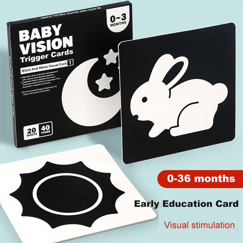 Kartu stimulasi Visual bayi montesori mainan edukasi bayi kartu Flash kontras tinggi hadiah untuk anak-anak