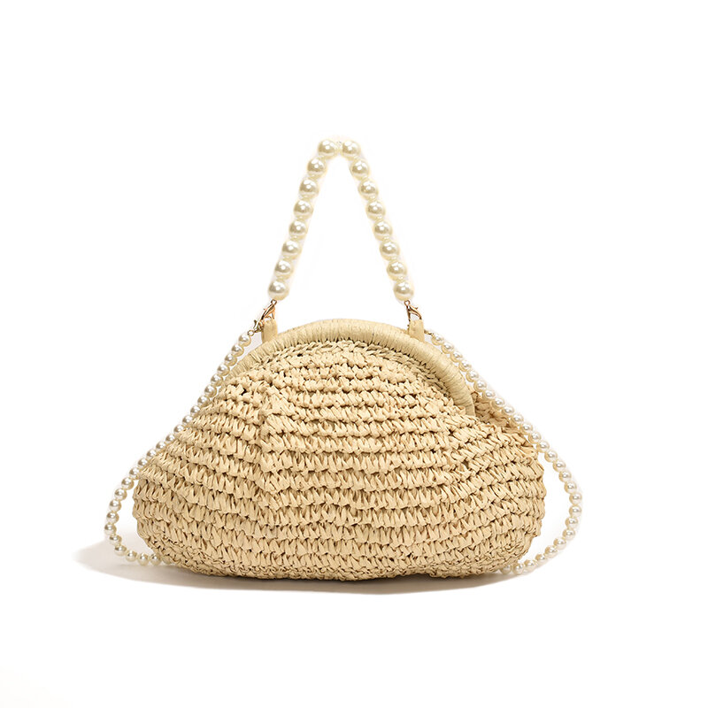 Summer Small Straw Bags for Women Handmade Beach Crossbody Bags 2024 Korean Fashion Beaded Woven Handbags Shoulder Bags
