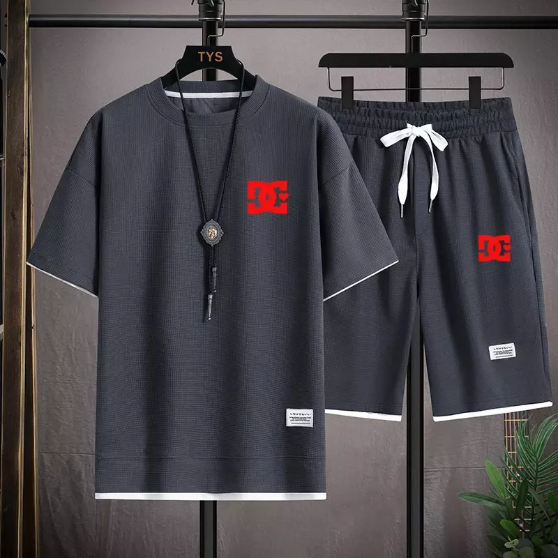 Camiseta informal de 2 piezas para hombre, pantalones cortos deportivos, chándal de moda, chándal de manga corta para pareja, marca de verano