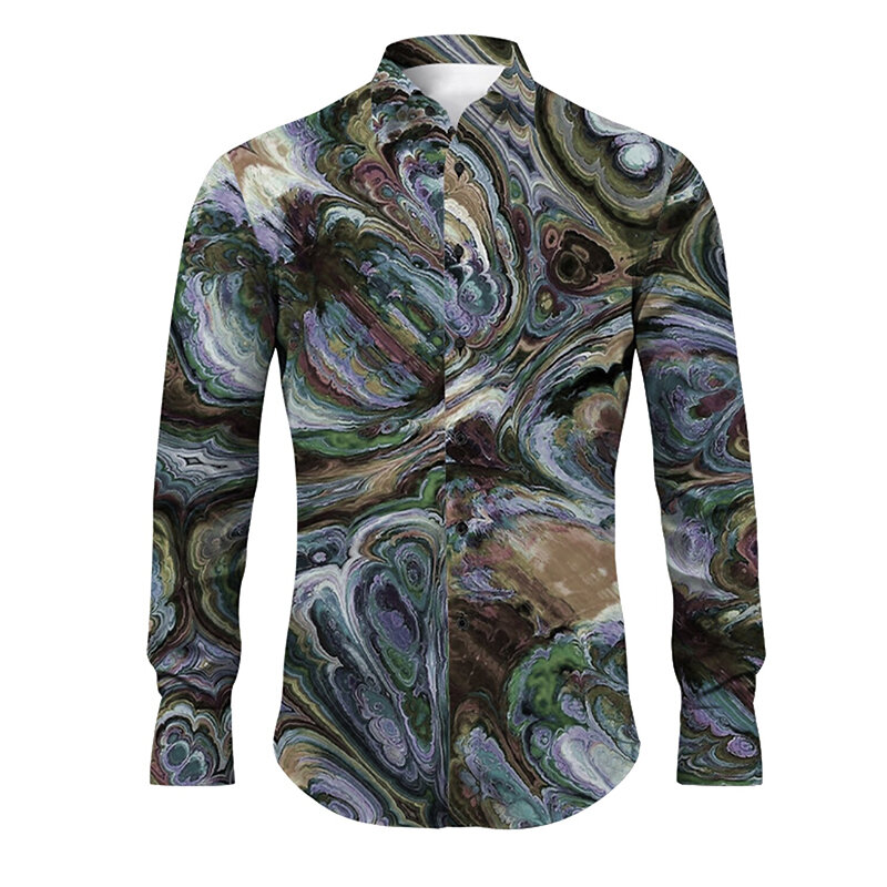 Camisas abstractas de ilusión óptica con estampado completo para hombres, camisa de tela elástica de gran tamaño, blusa informal con botones