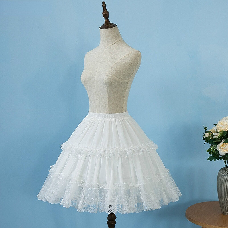 Lolita chiffon rendas cosplay petticoat underskirt curto feminino preto petticoat acessórios de casamento