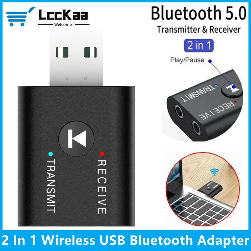LccKaa 2 w 1 Adapter bezprzewodowy Bluetooth USB 5.0 nadajnik-odbiornik Bluetooth Audio bezprzewodowy Adapter USB klucza sprzętowego do laptopa
