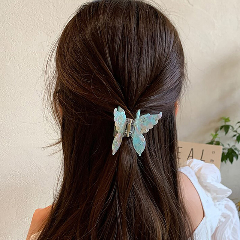 女の子のためのレトロな蝶の形をしたヘアクリップ,韓国スタイル,ファッショナブルなアセテートヘアピン,グラデーション,ヘアアクセサリー,フレンチ