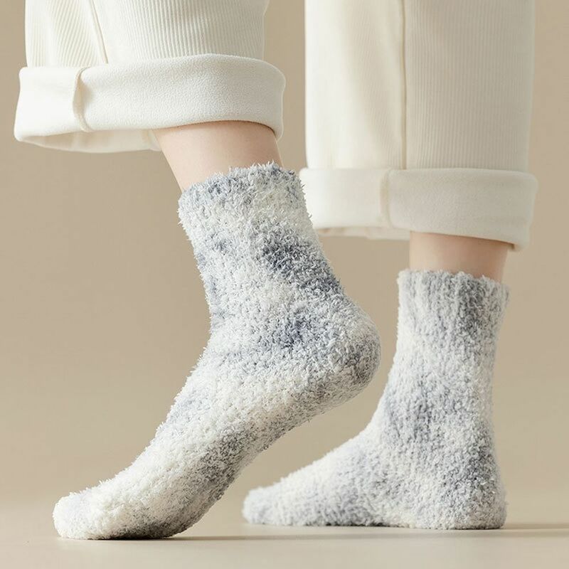 Tie Dye Autumn Winter Coral Fleece Indoor Thermal Socks Korean Style Socks Apparel Accessories Women Socks Mid Tube Socks