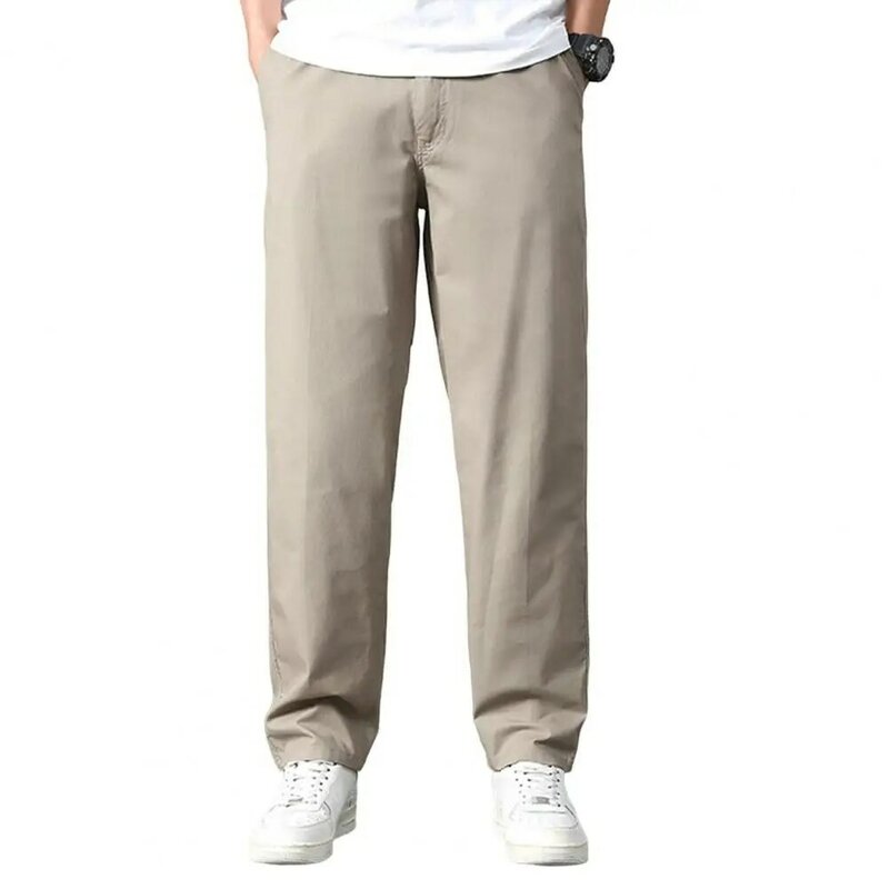 Celana panjang penutup ritsleting serbaguna pria, celana panjang lurus setengah pinggang bersirkulasi lembut multi-saku untuk musim panas