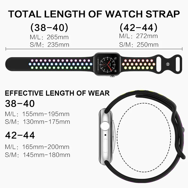Sport Strap for Apple Watch Band 44mm 40mm 42-38-41mm 45mm Air-hole Silicone Bracelet iWatch Series 8/7 6 SE 5 4 3 Ultra 2 49mm