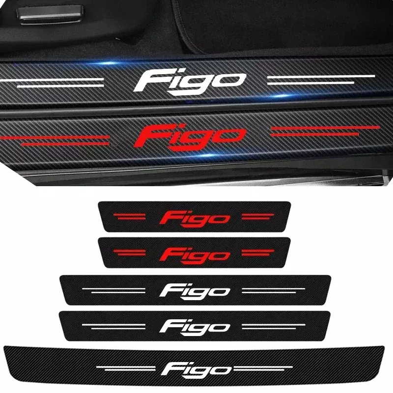 Pegatina de parachoques de maletero de coche, almohadilla protectora de umbral de puerta para Ford Figo Logo 2023, Pedal de puerta de fibra de carbono, cubierta antiarañazos