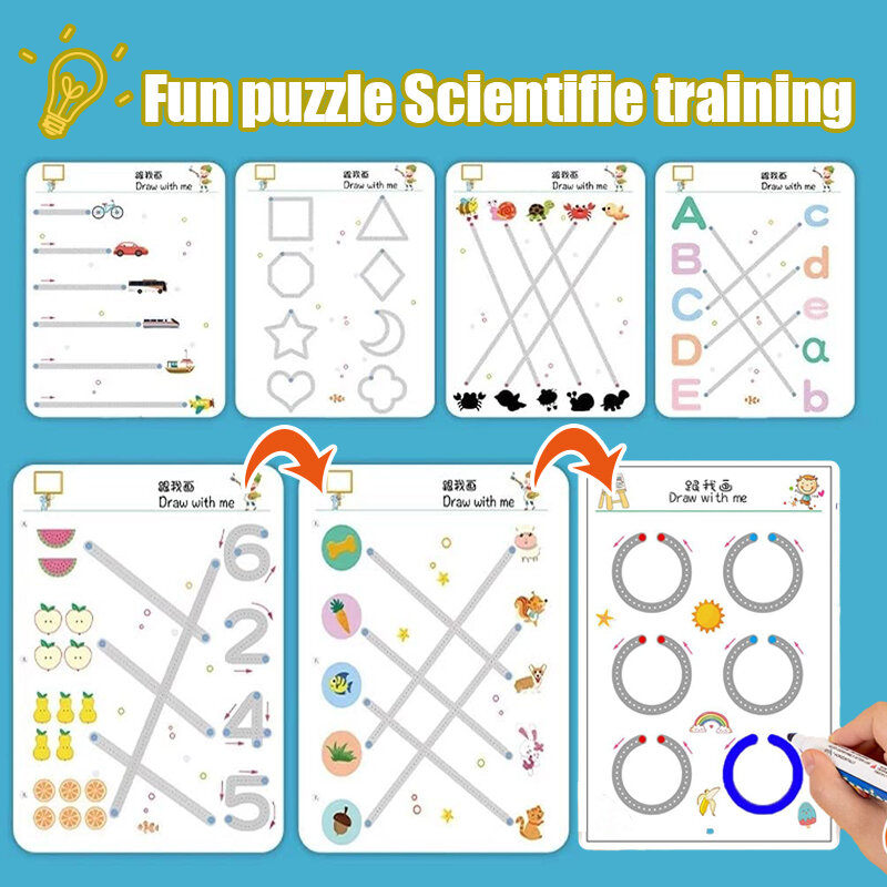 เด็ก Montessori การวาดภาพ Pulpen Mainan การฝึกอบรมรูปร่างสีตรงคณิตศาสตร์เกมชุดเด็กวัยหัดเดินการเรียนรู้กิจกรรมการศึกษาของเล่น