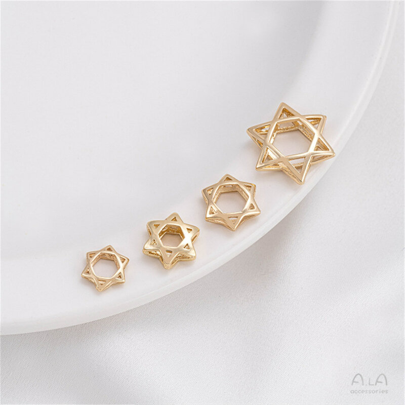 14K Gold-plated Hollowed Out Hexagonal Star Set Bead Ring, Handmade Beaded Partition Ring DIY Bracelet Necklace Accessories C379