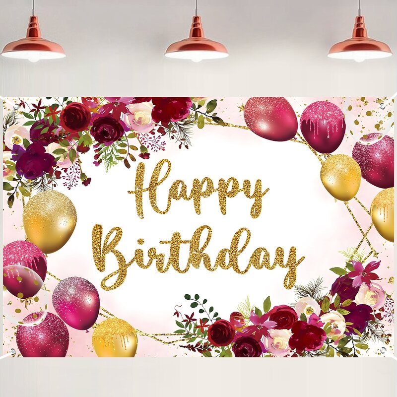 Szczęśliwy tło na urodziny balon kwiatowy dekoracje urodzinowe dzieci dziewczyny materiały urodzinowe wystrój Baby Shower
