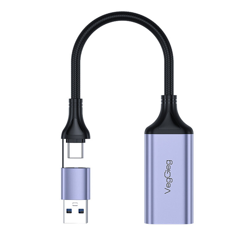 Liga de alumínio Video Capture Card, USB 3.0, HDMI-compatível com USB, Tipo-C, Grabber Box para Switch, Transmissão ao vivo