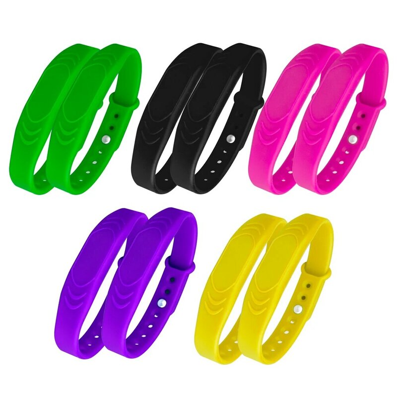 Waterproof 5pcs 125khz 13.56MHz Access Control Silicone Wristband Smart Tag RFID Bracelet 4 Chips Readable Writable Optional