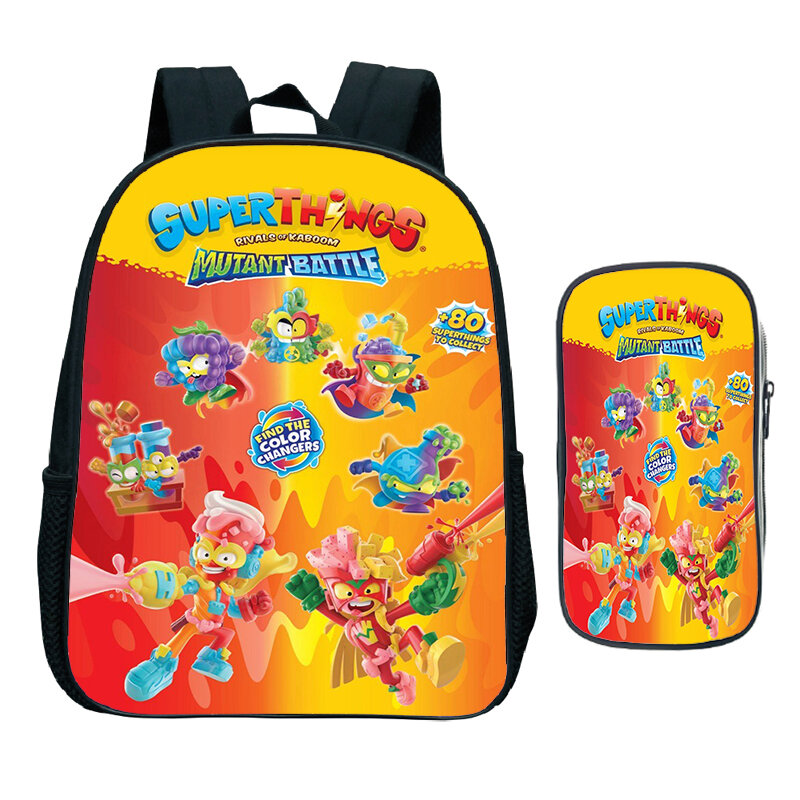 SUPERTHES-Mochila escolar para crianças, mochila de jardim de infância para crianças pré-escolares, mochila dos desenhos animados com lápis, 2pcs
