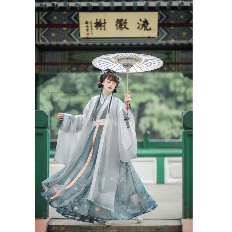 Gaun Hanfu Vintage Cina gaun wanita bordir tradisional Oriental kuno Hanfu kostum Cosplay peri wanita Set gaun Hanfu